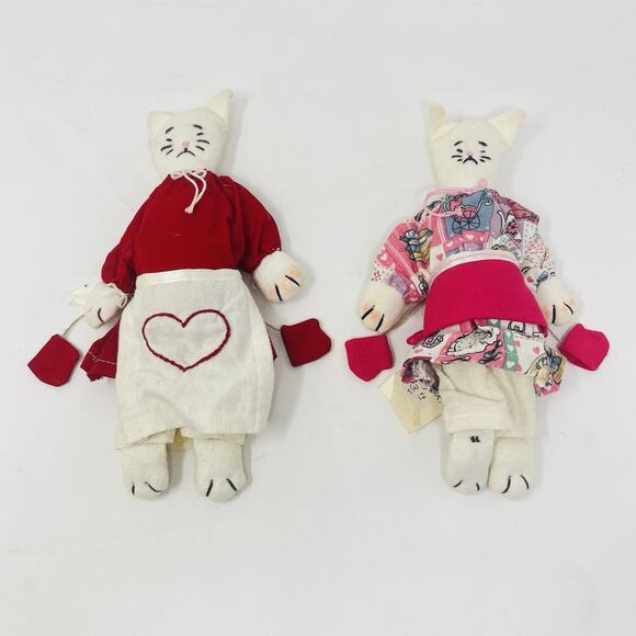 Handmade Canvas Folk Art Cat Stuffed Plush Kitty w/ clothes 10" Mitten Kittens - Picture 2 of 4